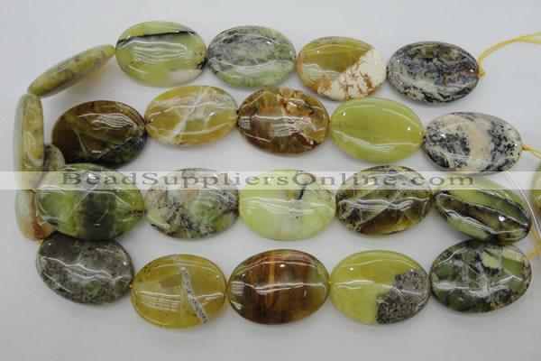 COP593 15.5 inches 25*35mm oval natural yellow & green opal beads