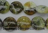 COP595 15.5 inches 16mm flat round natural yellow & green opal beads