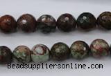 COP965 15.5 inches 14mm faceted round green opal gemstone beads