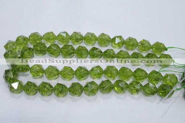 COQ119 15.5 inches 14mm faceted nuggets dyed olive quartz beads