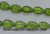 COQ40 15.5 inches 8*12mm flat teardrop dyed olive quartz beads