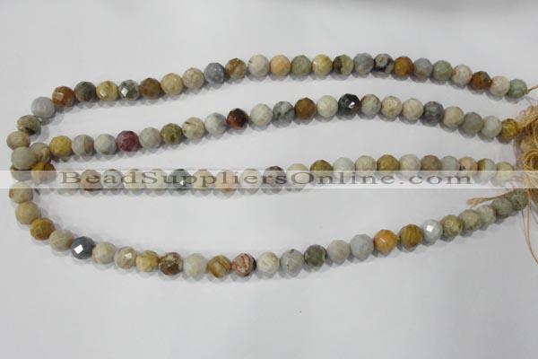 COS152 15.5 inches 8mm faceted round ocean stone beads wholesale