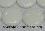 CPB100 15.5 inches 25mm flat round white porcelain beads wholesale