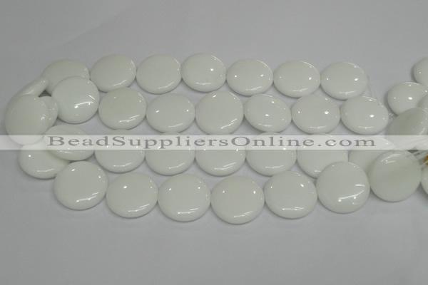 CPB100 15.5 inches 25mm flat round white porcelain beads wholesale