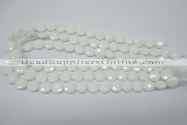 CPB301 15 inches 12mm faceted coin white porcelain beads