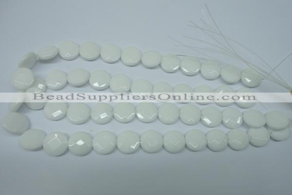 CPB302 15 inches 14mm faceted coin white porcelain beads