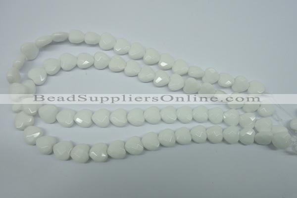 CPB310 15 inches 12*12mm faceted heart white porcelain beads