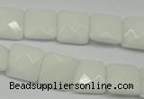 CPB320 15 inches 12*12mm faceted square white porcelain beads