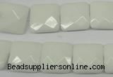 CPB321 15 inches 14*14mm faceted square white porcelain beads