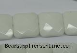 CPB323 15 inches 18*18mm faceted square white porcelain beads