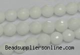 CPB33 15.5 inches 8mm faceted round white porcelain beads wholesale