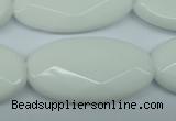 CPB341 15 inches 20*40mm faceted oval white porcelain beads