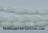 CPB357 15 inches 6*12mm faceted rice white porcelain beads wholesale