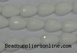 CPB51 15.5 inches 10*14mm faceted teardrop white porcelain beads