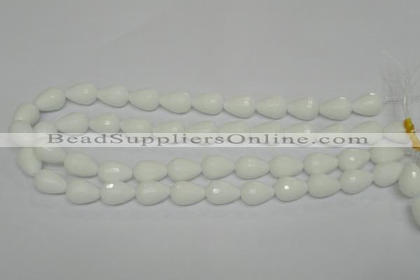 CPB52 15.5 inches 12*16mm faceted teardrop white porcelain beads