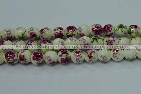 CPB705 15.5 inches 14mm round Painted porcelain beads