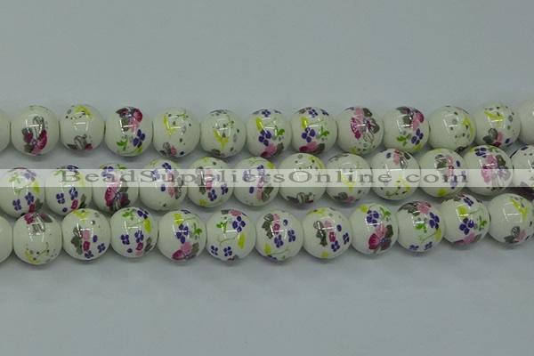 CPB773 15.5 inches 10mm round Painted porcelain beads