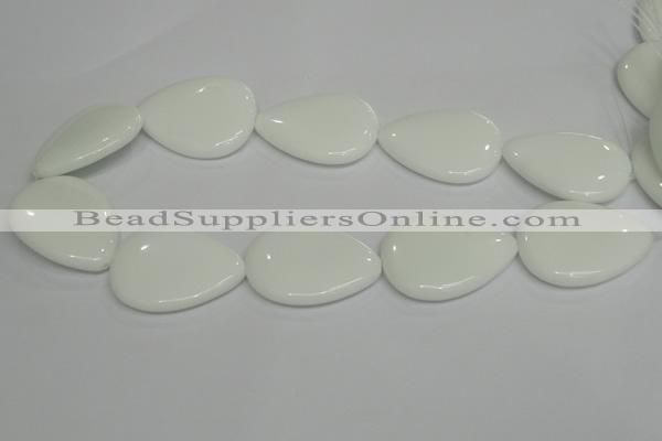 CPB94 15.5 inches 30*40mm flat teardrop white porcelain beads wholesale