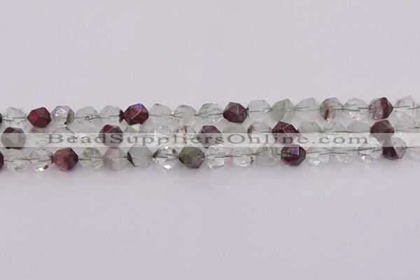 CPC16 15.5 inches 8mm faceted nuggets green phantom quartz beads