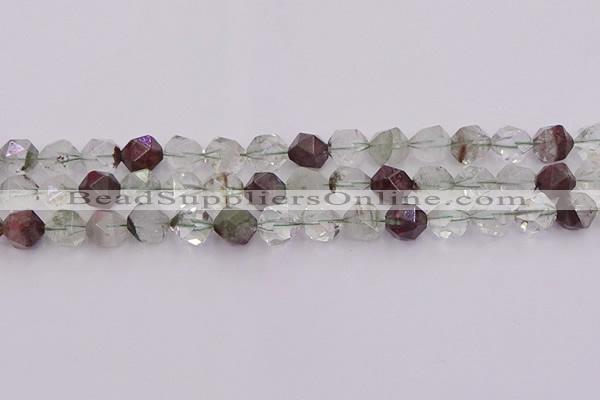 CPC18 15.5 inches 12mm faceted nuggets green phantom quartz beads