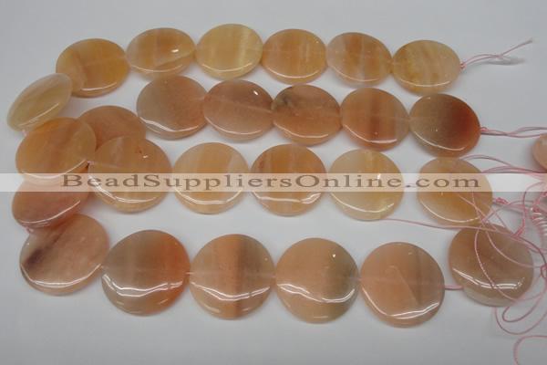 CPE30 15.5 inches 30mm flat round peach stone beads wholesale