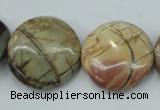 CPJ28 15.5 inches 25mm flat round picasso jasper beads wholesale