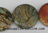 CPJ353 15.5 inches 30mm flat round picasso jasper gemstone beads