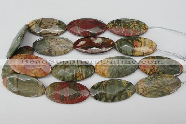 CPJ415 15 inches 25*50mm faceted oval picasso jasper gemstone beads