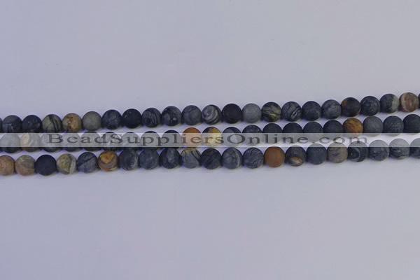 CPJ492 15.5 inches 8mm round matte black picasso jasper beads