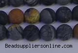 CPJ493 15.5 inches 10mm round matte black picasso jasper beads