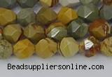 CPJ570 15.5 inches 6mm faceted nuggets wildhorse picture jasper beads