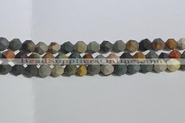 CPJ593 15.5 inches 12mm faceted nuggets matte polychrome jasper beads