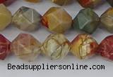 CPJ627 15.5 inches 8mm faceted nuggets picasso jasper beads