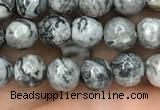 CPJ641 15.5 inches 6mm faceted round grey picture jasper beads