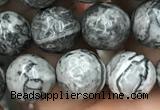 CPJ643 15.5 inches 10mm faceted round grey picture jasper beads