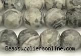 CPJ725 15 inches 6mm faceted round grey picture jasper beads