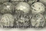 CPJ726 15 inches 8mm faceted round grey picture jasper beads