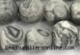 CPJ744 15 inches 12mm round matte grey picture jasper beads