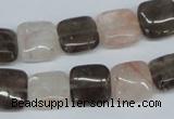 CPQ111 12*12mm square natural pink crystal & smoky quartz beads