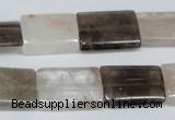 CPQ113 15*20mm rectangle natural pink crystal & smoky quartz beads