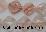 CPQ226 15.5 inches 15*15mm faceted diamond natural pink quartz beads