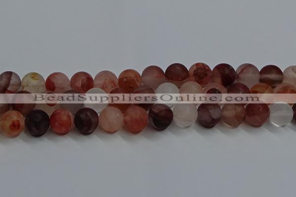 CPQ305 15.5 inches 14mm round matte pink quartz beads wholesale