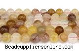 CPQ364 15.5 inches 12mm round pink & yellow quartz gemstone beads