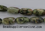 CPS129 15.5 inches 8*16mm faceted rice green peacock stone beads