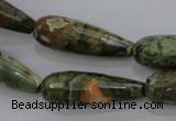 CPS133 15.5 inches 10*30mm faceted teardrop green peacock stone beads