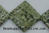 CPS146 15.5 inches 30*30mm diamond green peacock stone beads