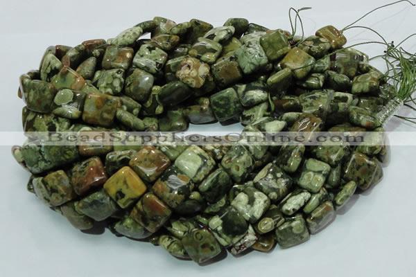 CPS18 15.5 inches 15*15mm square green peacock stone beads wholesale