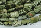 CPS23 15.5 inches 8*12mm rectangle green peacock stone beads