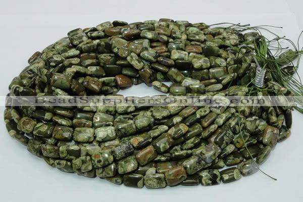 CPS24 15.5 inches 10*14mm rectangle green peacock stone beads