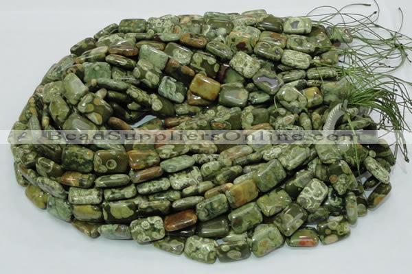 CPS25 15.5 inches 12*18mm rectangle green peacock stone beads